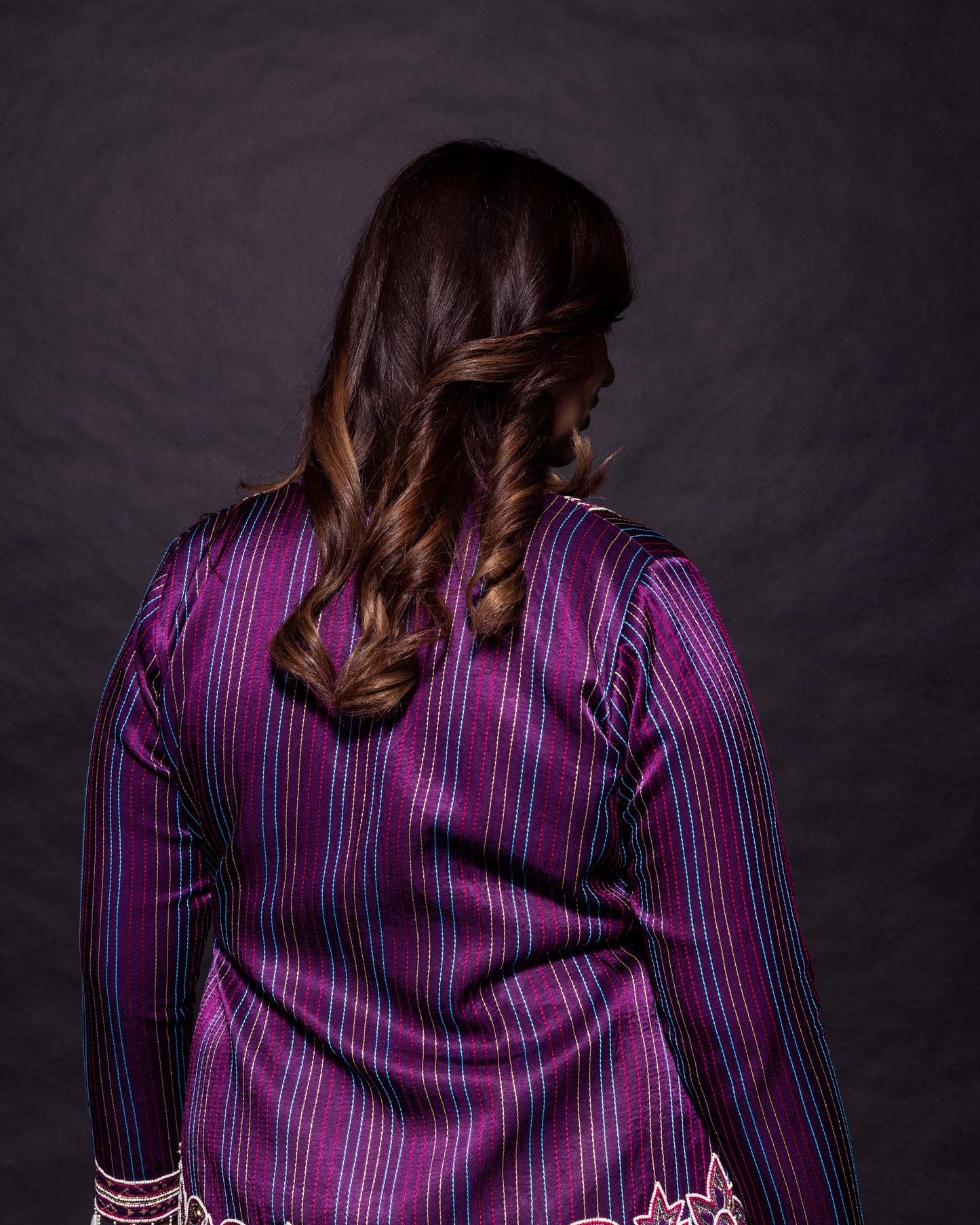 Dark Purple fully patchedworked angarkha  jacket with drape dhoti skirt
