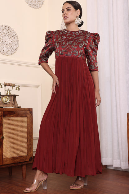 Maroon Embellished Gathered Dress