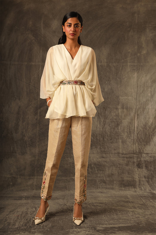 Voile Kaftan draped top with jute pants