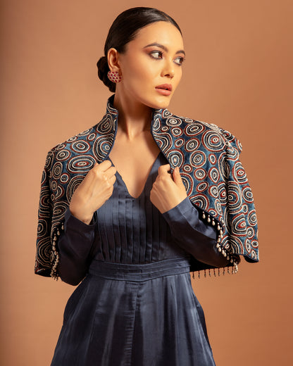 Blue Jumpsuit with Embellished Ajrakh jacket