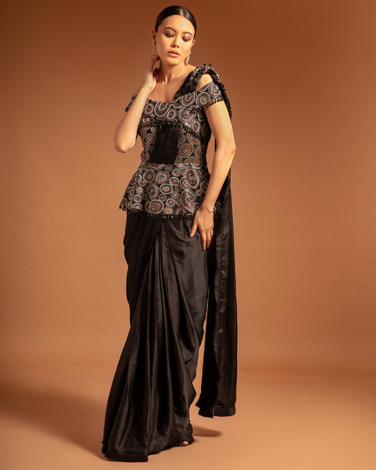 Black Ajrakh Gown Saree