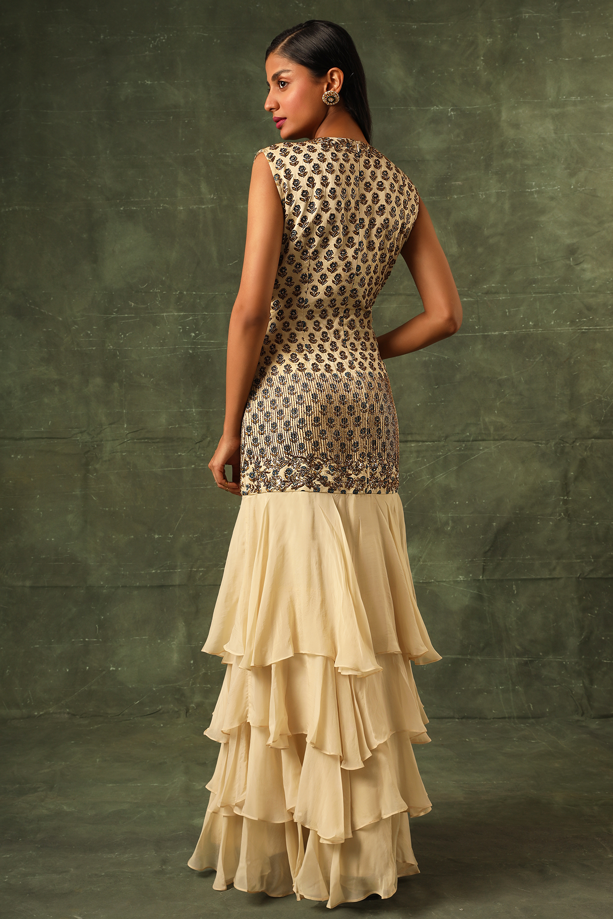 Ivory Four tiered ruffle dress
