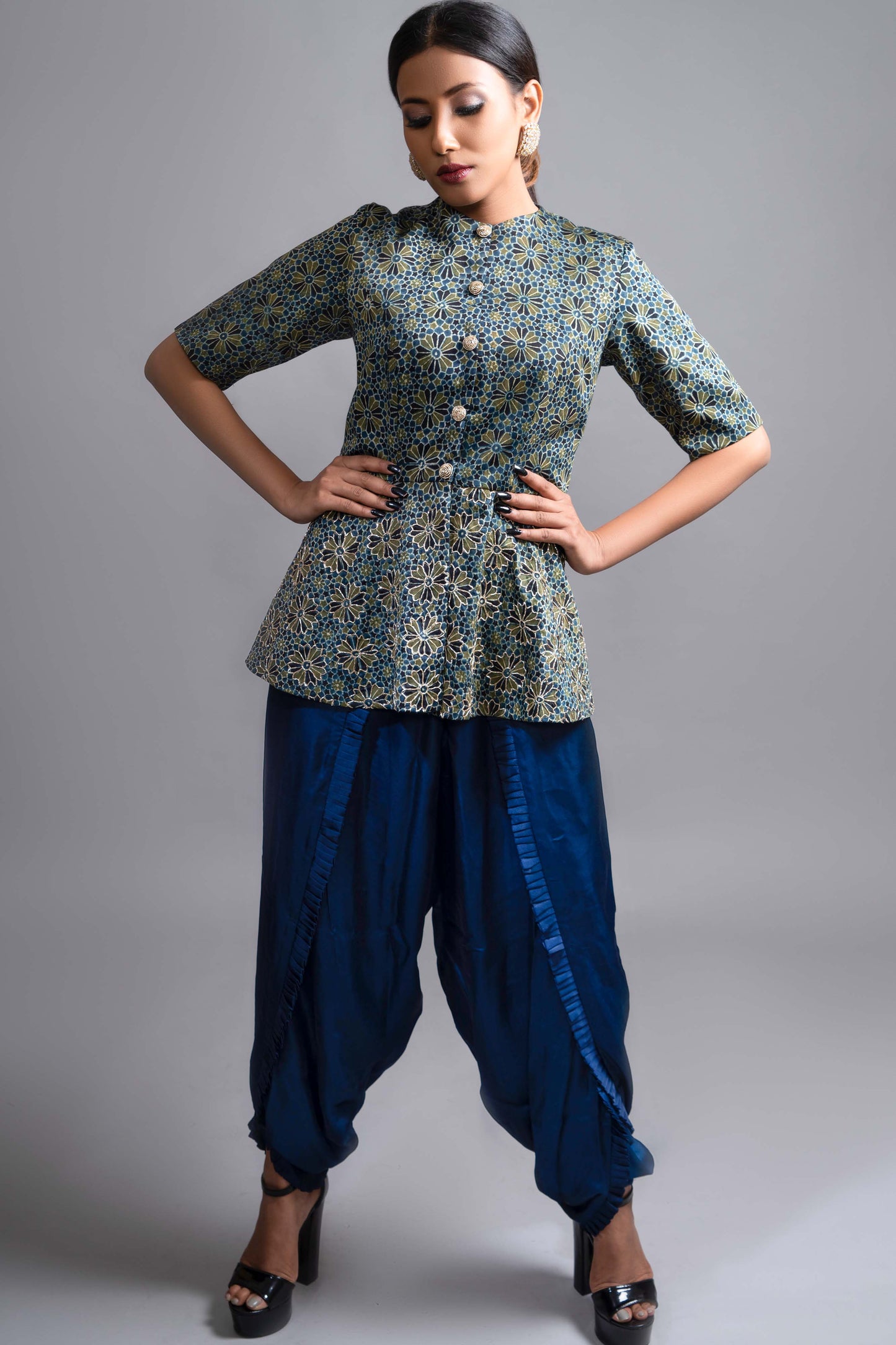 Celeste Blue peplum top with Dhoti