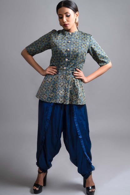 Celeste Blue peplum top with Dhoti