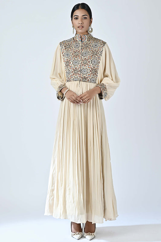 Ivory Printed & Embroidered Dress