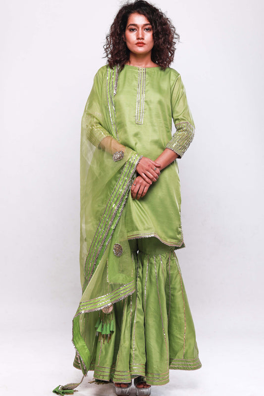 Green kurta with garara and dupatta