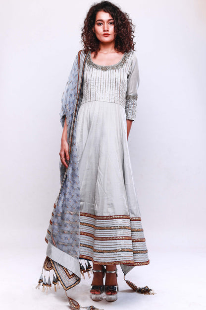 Light Grey anarkali with dupatta set