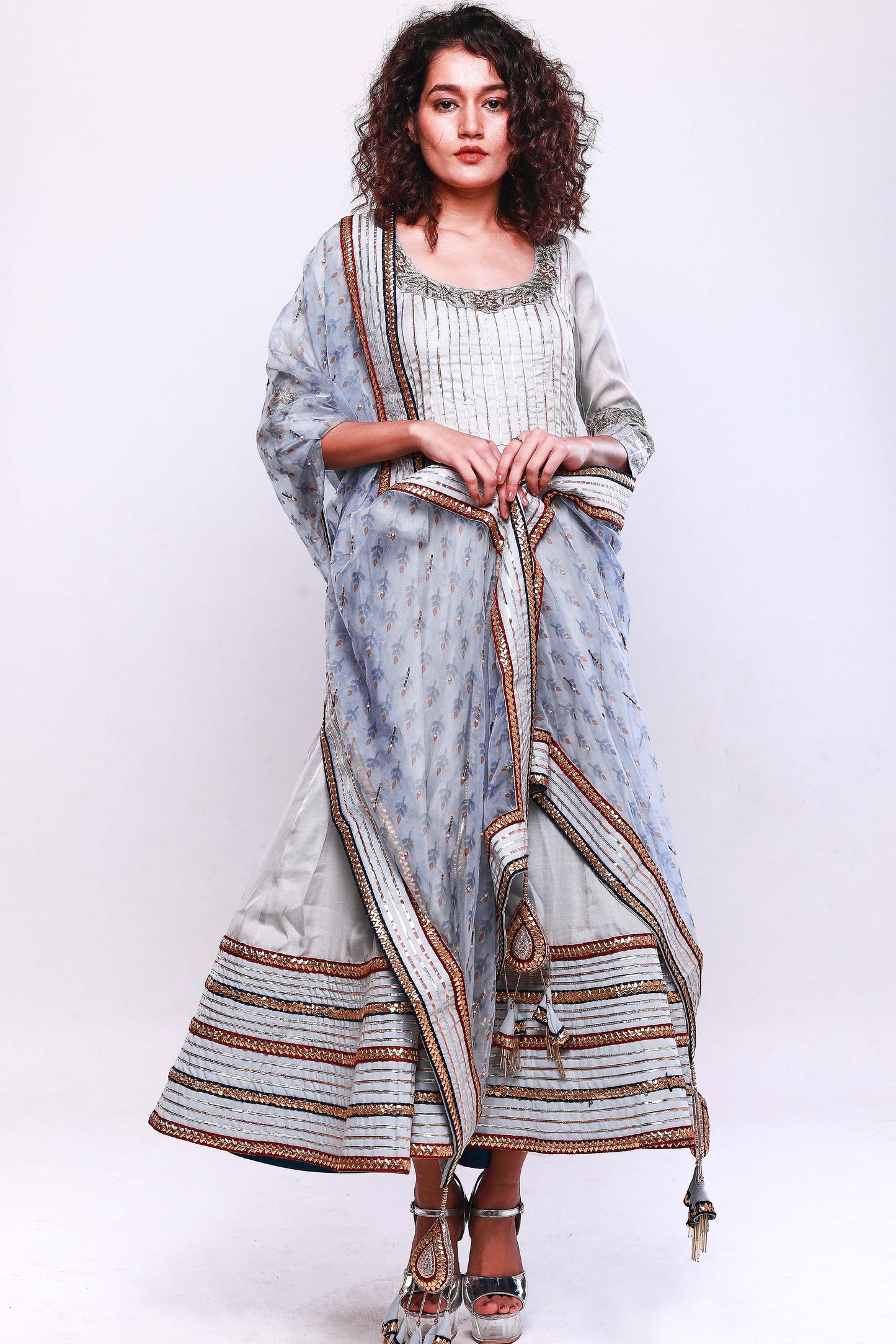 Light Grey anarkali with dupatta set