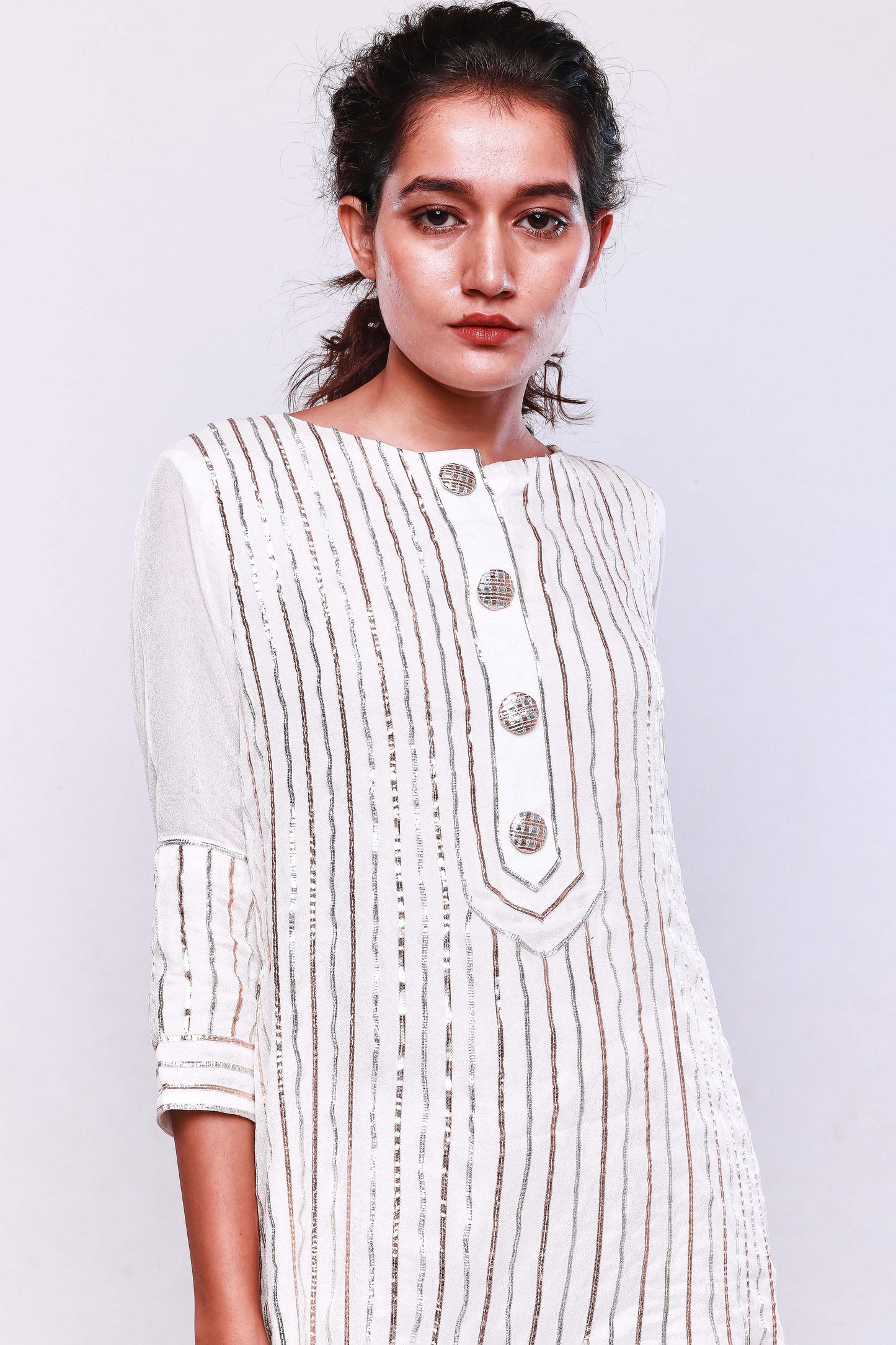 Off white asymmetric kurta with sharara set