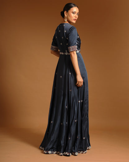 Blue Embroidered Tunic with Ajrakh pants