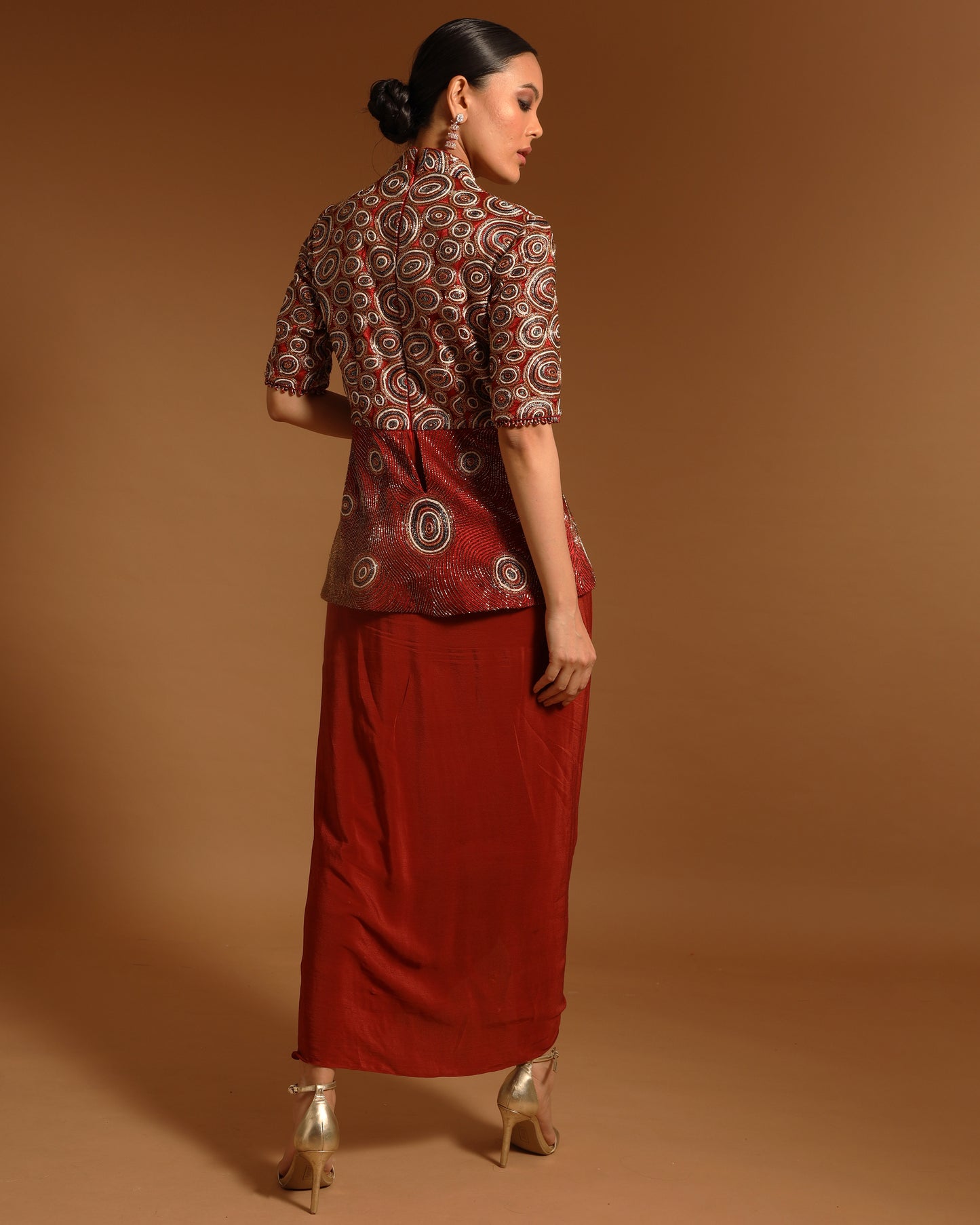 Red Ajrakh drape dress