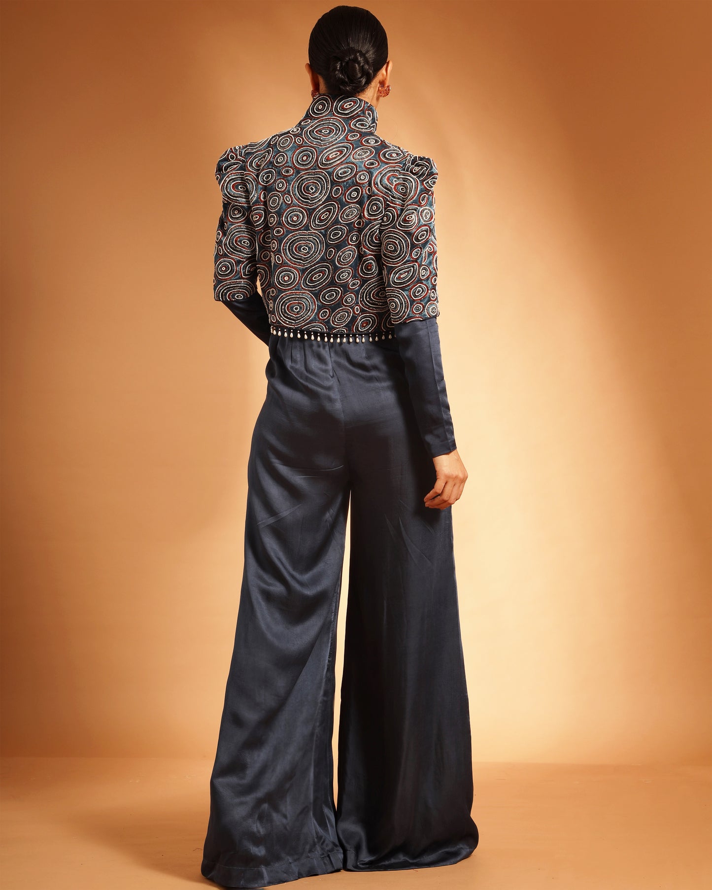 Blue Jumpsuit with Embellished Ajrakh jacket