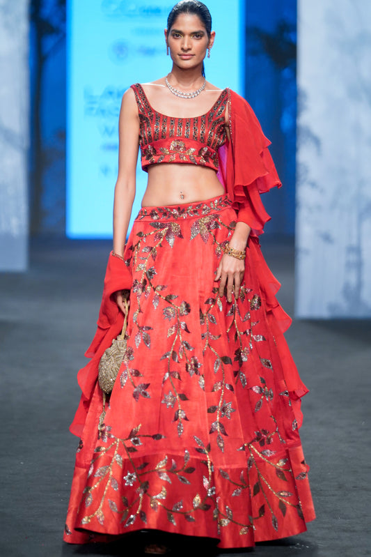 Maroon Leaf Vine Embellished Lehenga Set