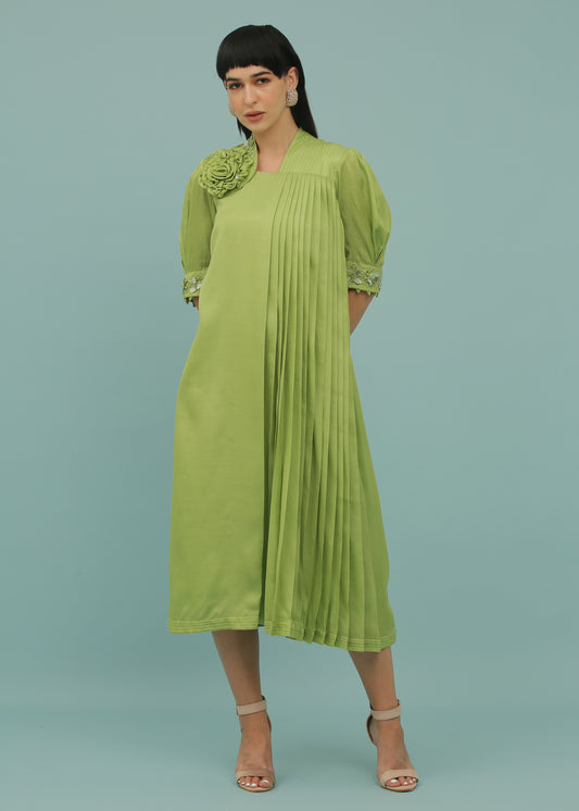 Green Lizard A-Line One Side Pleated Dress