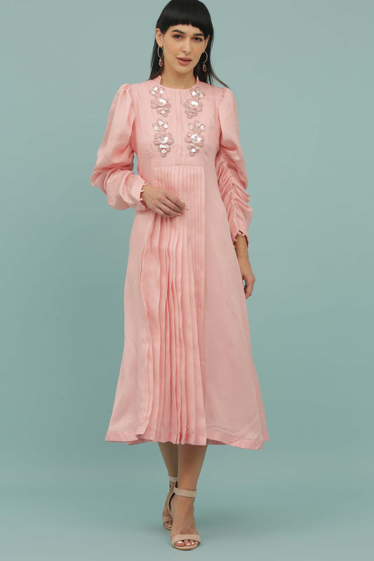 Coral Pink A-Line Yoke Dress