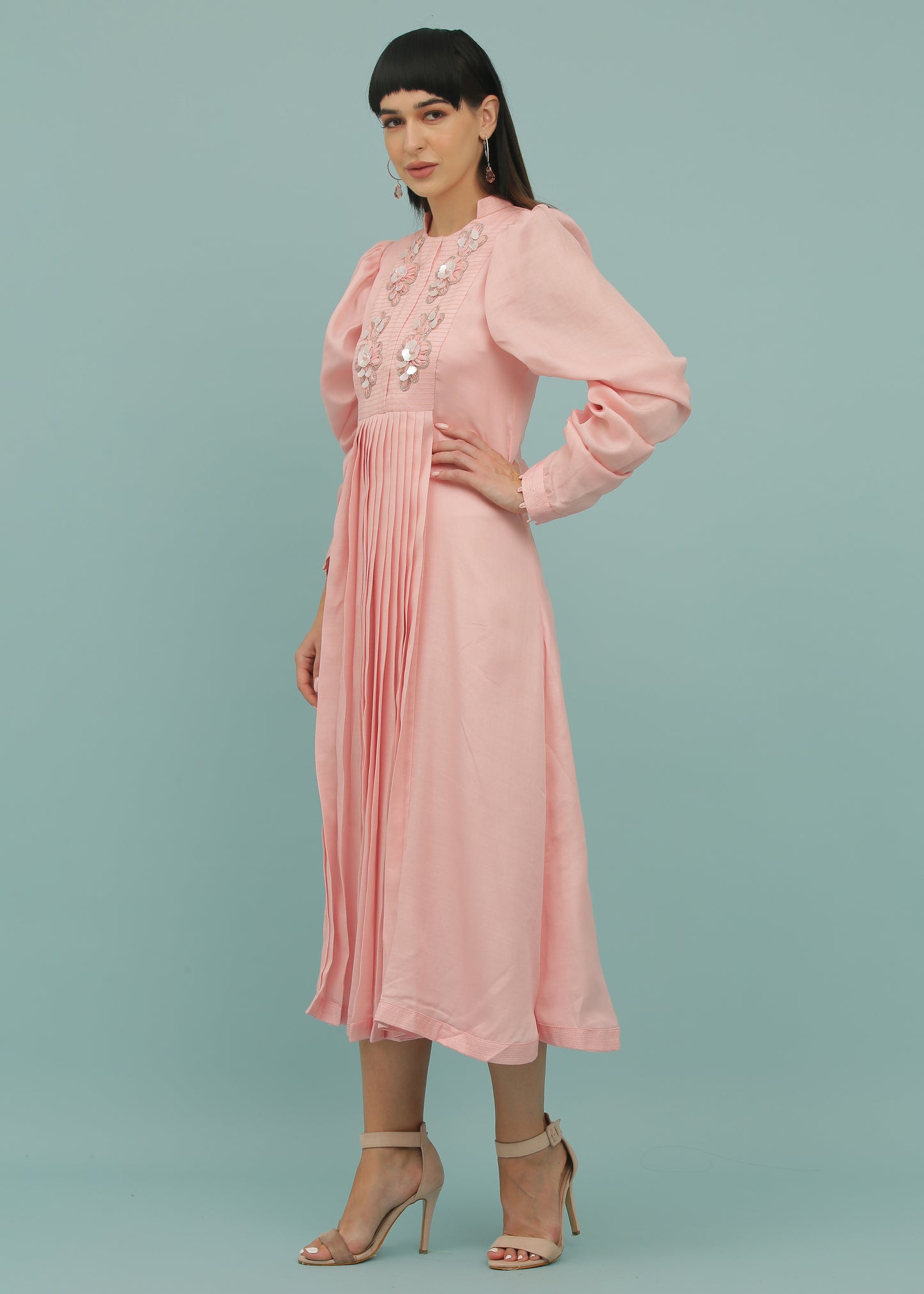 Coral Pink A-Line Yoke Dress