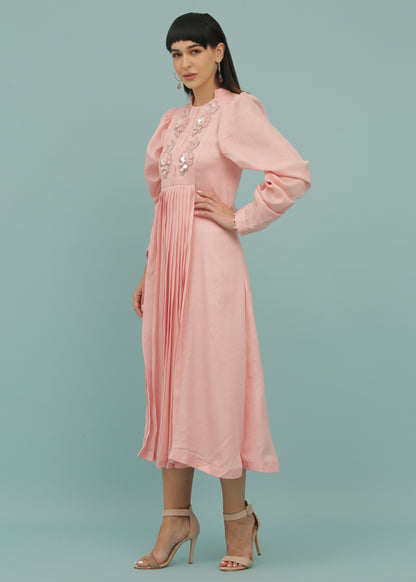 Coral Pink A-Line Yoke Dress