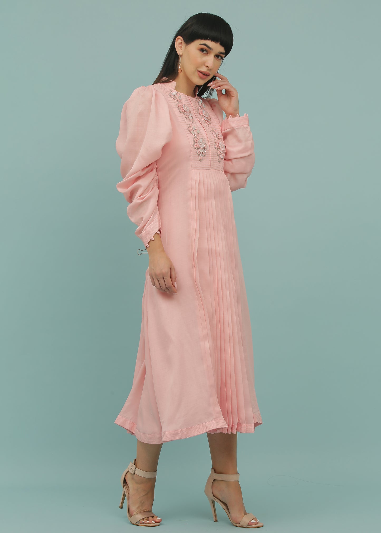 Coral Pink A-Line Yoke Dress