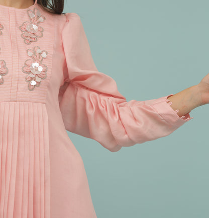 Coral Pink A-Line Yoke Dress