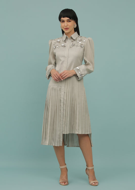 Grey A-Line Asymmetric Shirt Dress