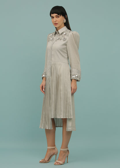 Grey A-Line Asymmetric Shirt Dress