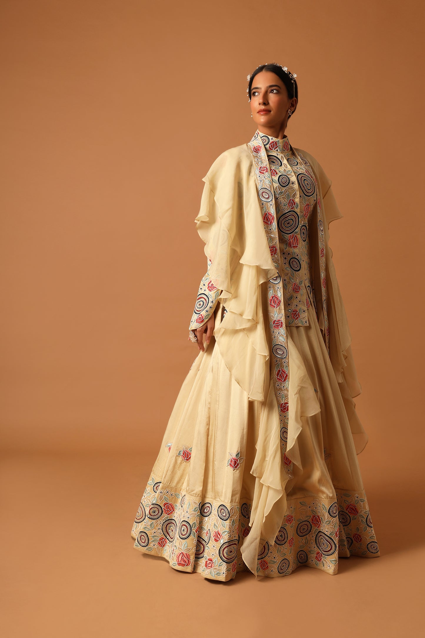 Iridessa jacket with lehenga and ruffle dupatta