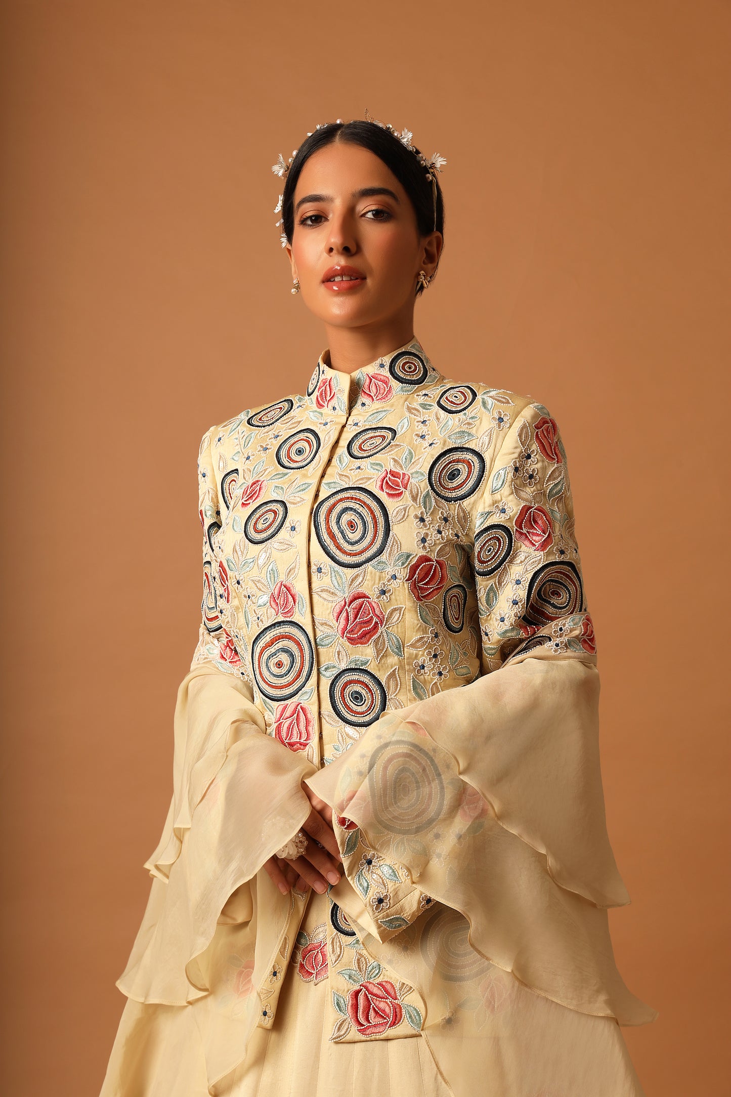 Iridessa jacket with lehenga and ruffle dupatta