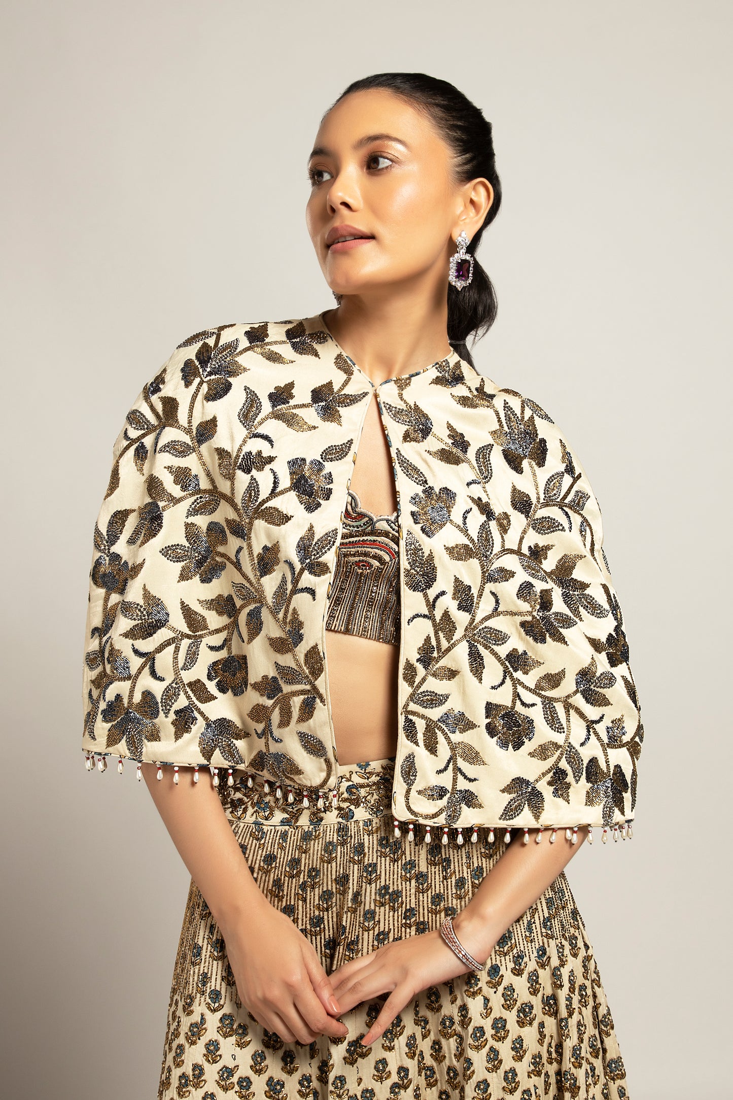 Ivory Gajji Silk Embellished Jacket Lehenga Set