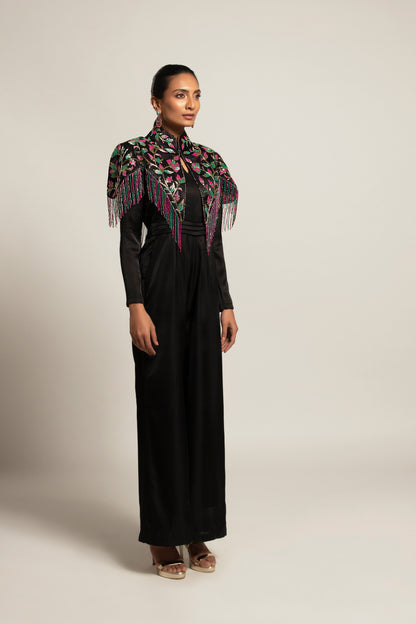 Sterling Black jumpsuit with embellished Capelet