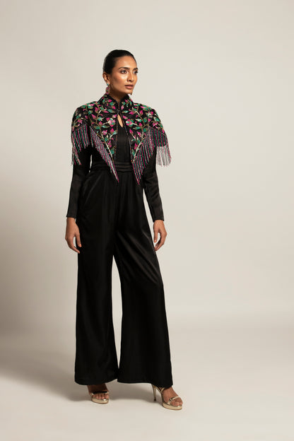 Sterling Black jumpsuit with embellished Capelet