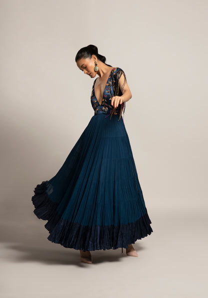 Blue Yoke Embellished Gown