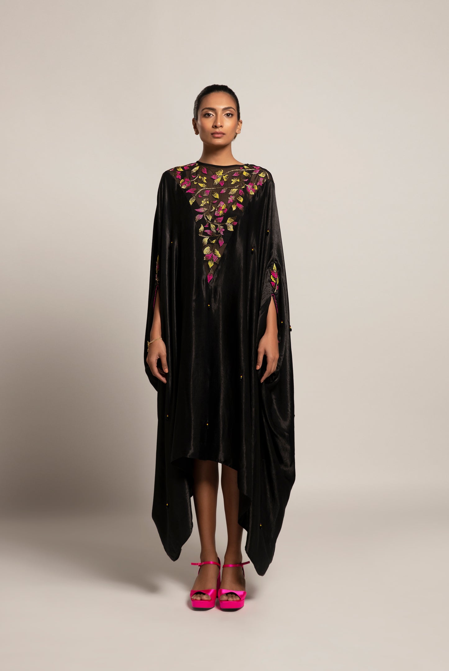 Black Organza Embellished Kaftan