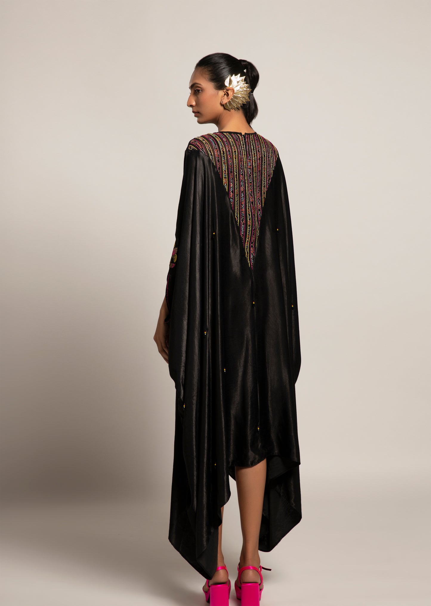 Black Organza Embellished Kaftan