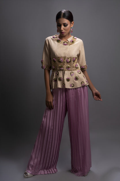 Beige Top & Lavender Pants Co-ord Set