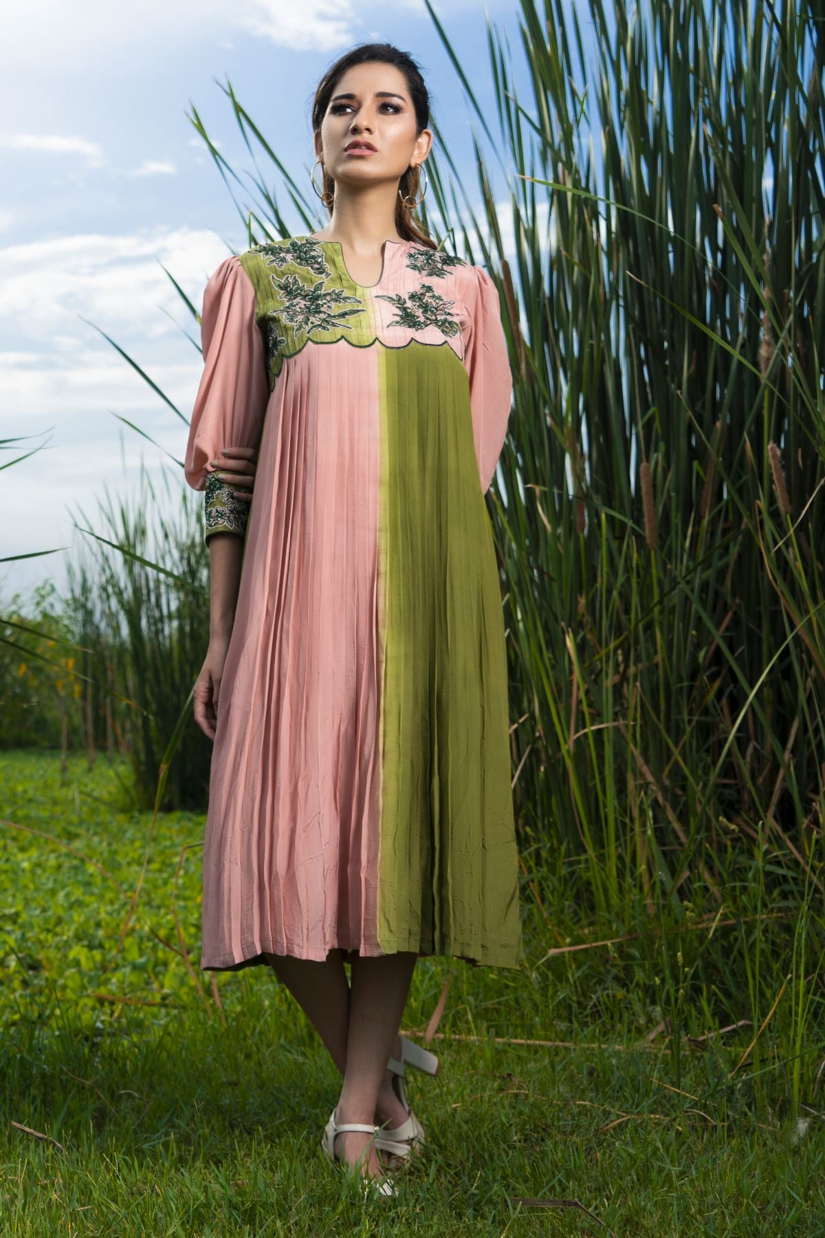 Rossa pink and green tunic dress