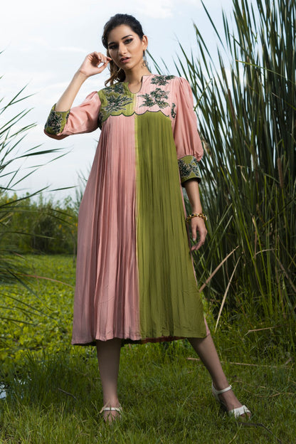 Rossa pink and green tunic dress