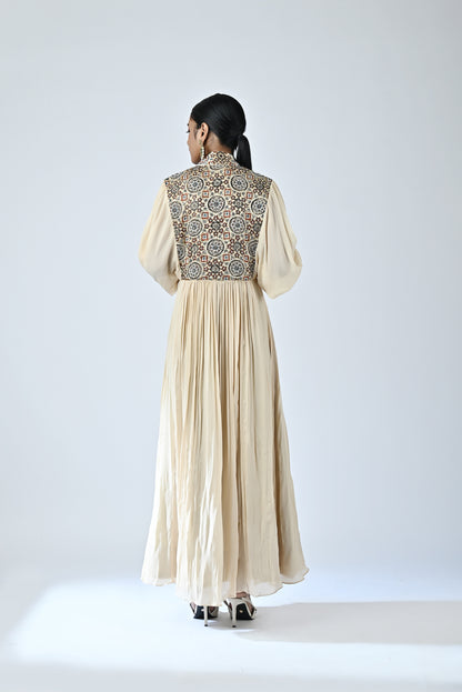 Ivory Printed & Embroidered Dress