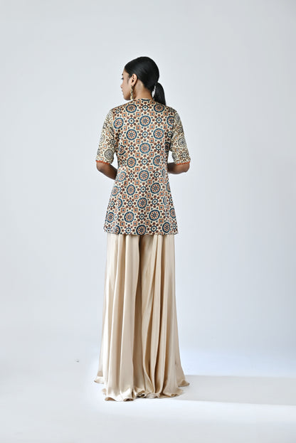 Ivory Ajrakh top with flared pants