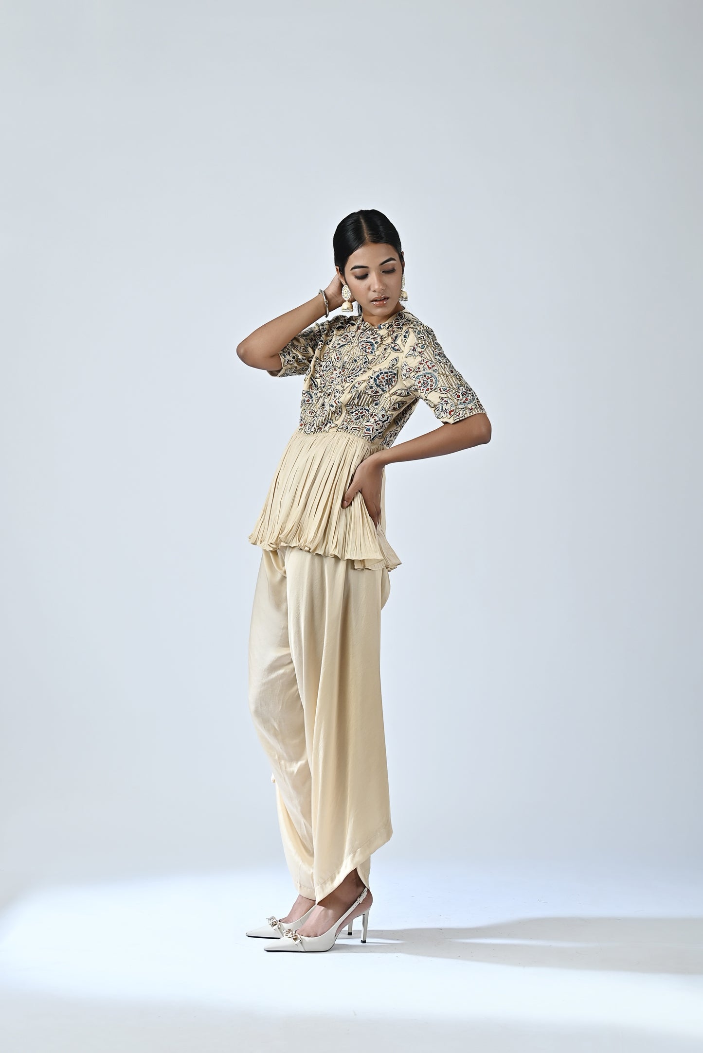 Beige Hand Embroidered Jumpsuit