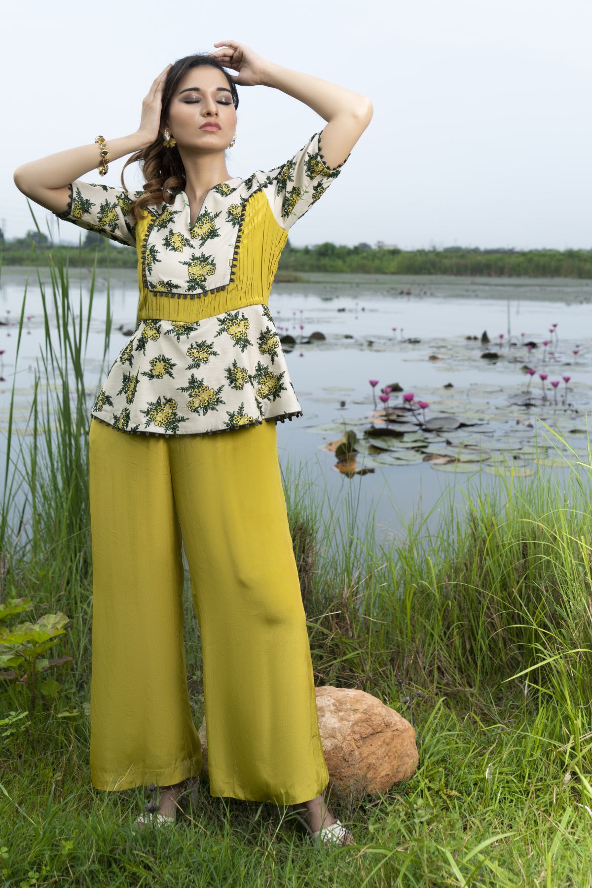 Mustard yellow peplum jumpsuit