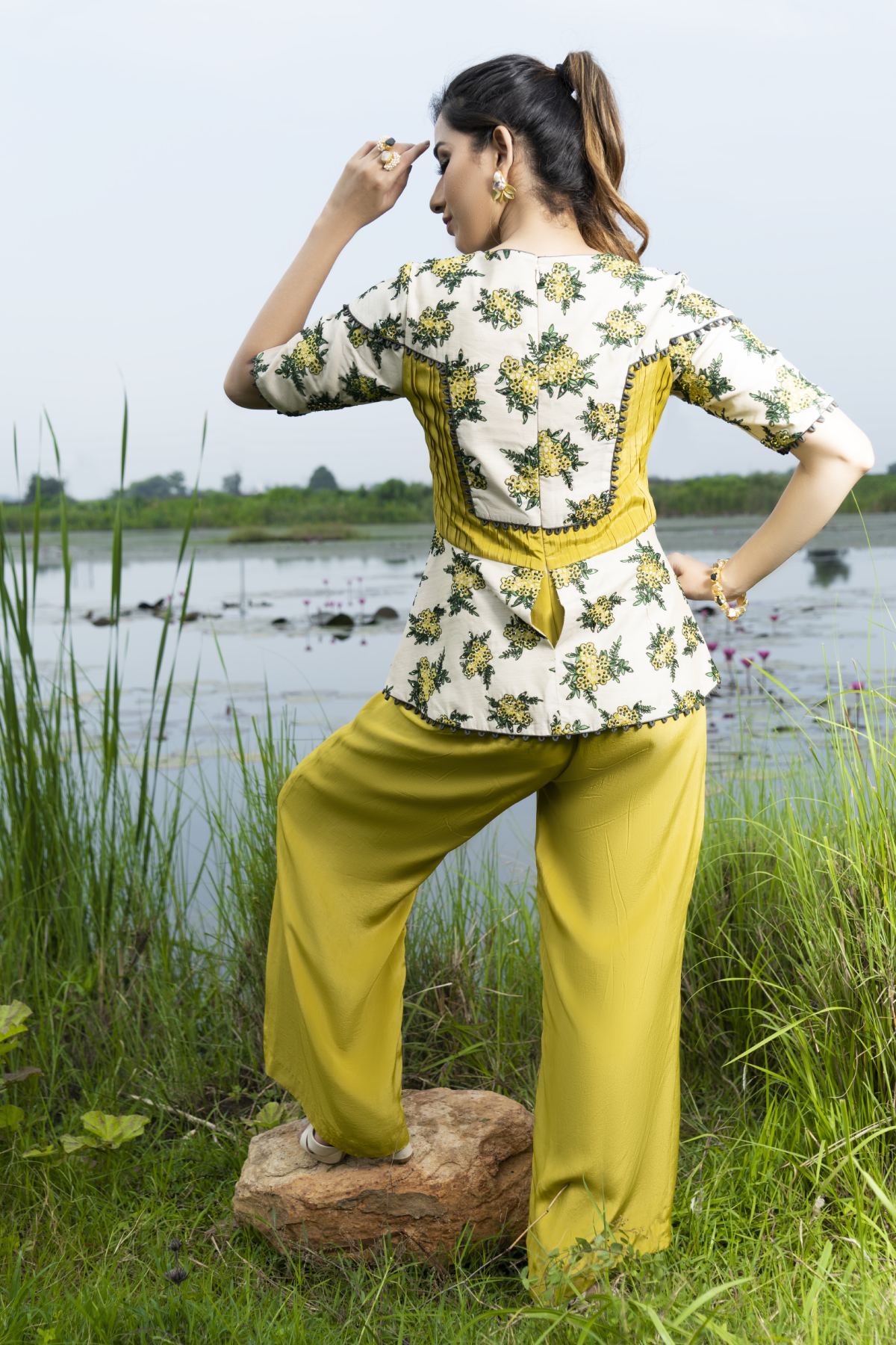 Mustard yellow peplum jumpsuit