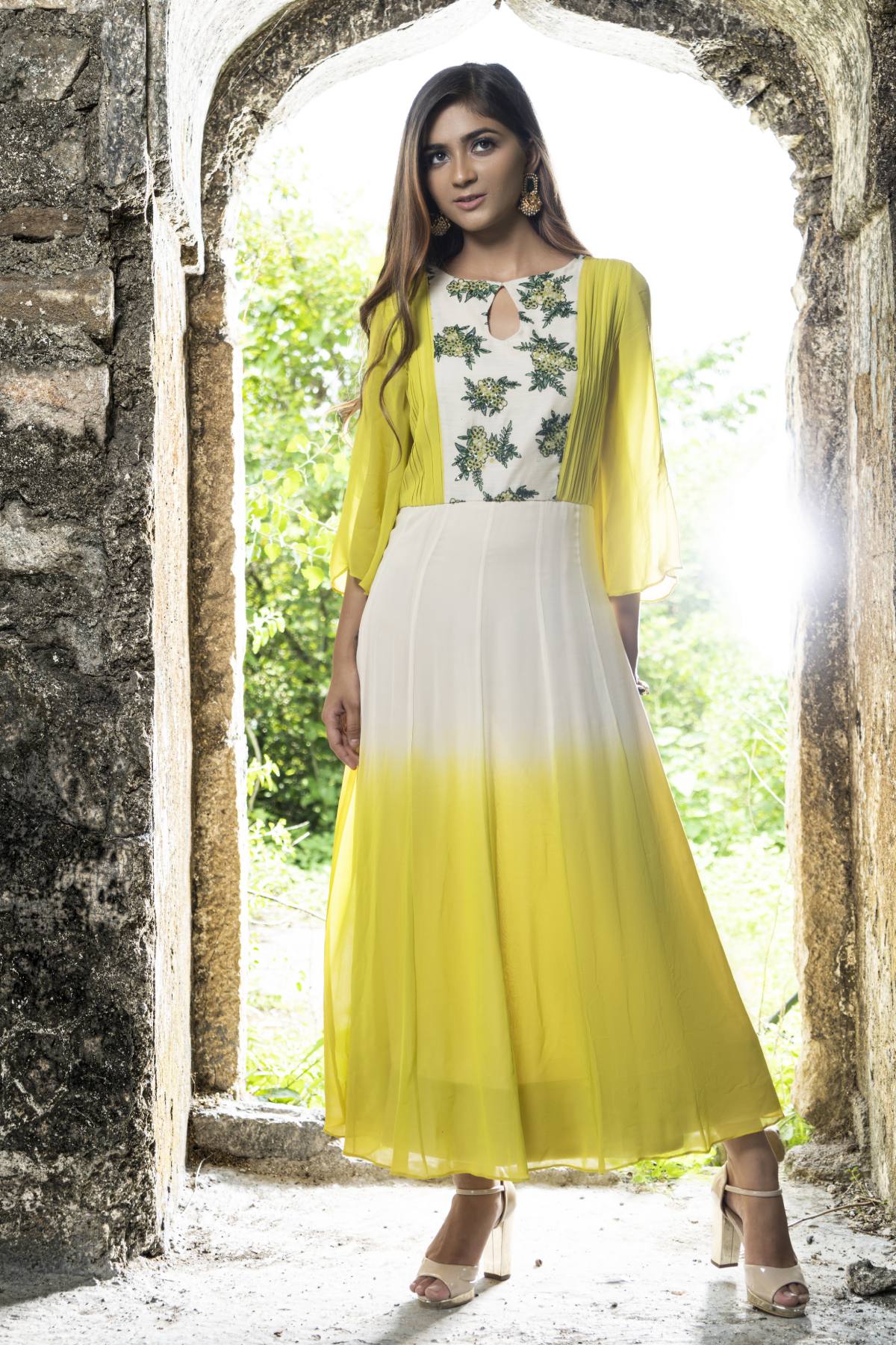 Mustard yellow and white Tunic Dress